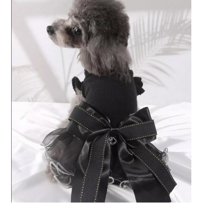 Vestido Negro Con Moo Y Holanes Blancos, Para Perro Y Gato